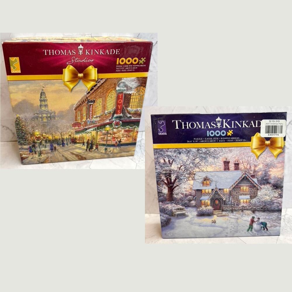 Thomas Kinkade Holiday Puzzles Set of 2 1000 Pc Gingerbread & Christmas Wish